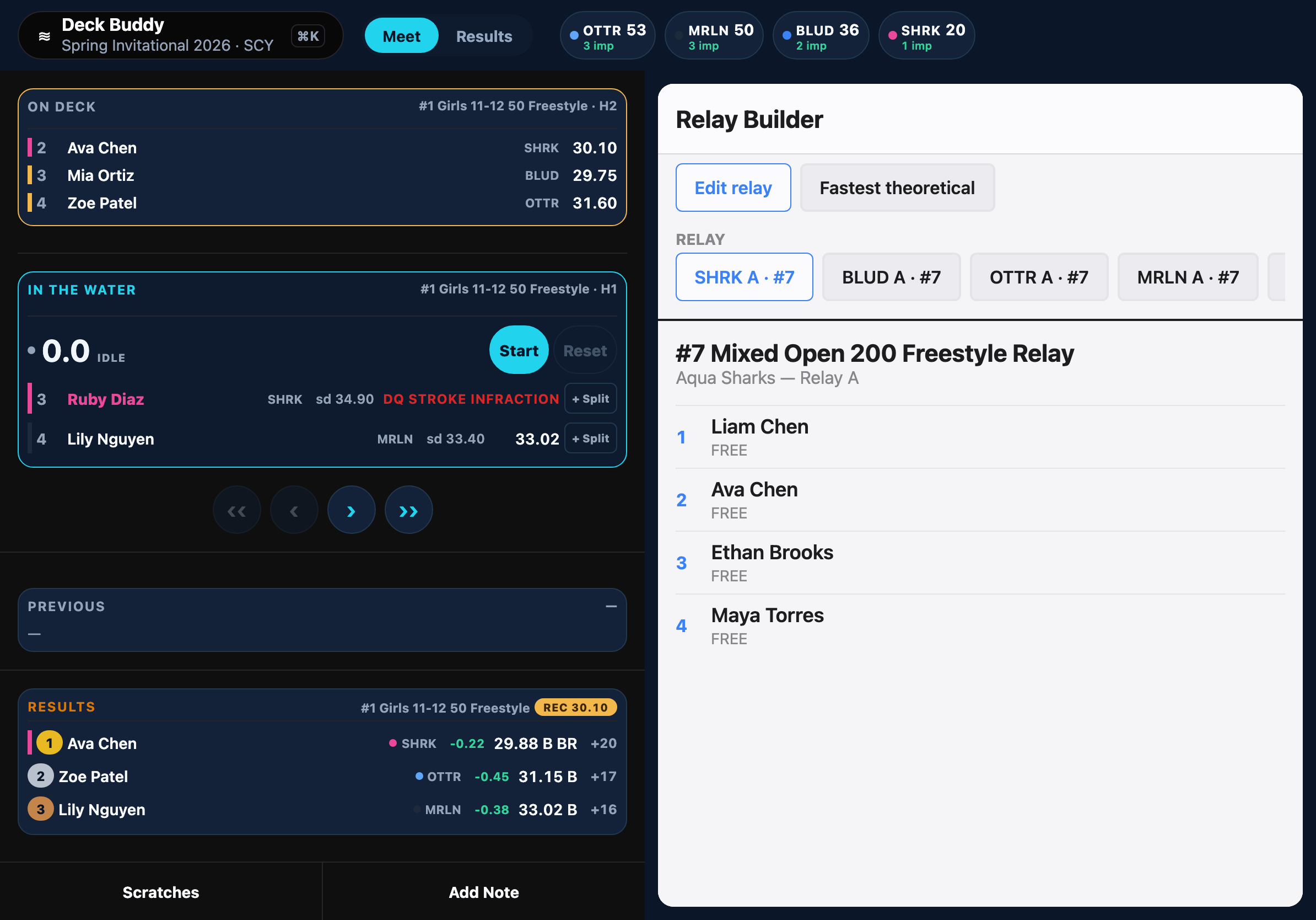 Deck Buddy relay builder: Edit relay and Fastest theoretical modes with the four legs of SHRK Relay A